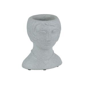 Roaring 20's Flapper Lady Gray Concrete Head Mini Planter 6 Inches Tall